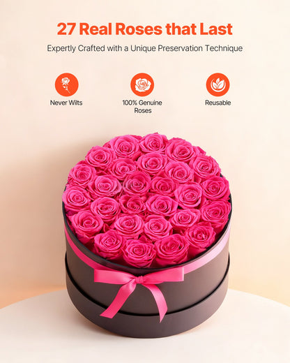 27 Preserved Roses Forever Bouquet – Round Gift Box Rose Red