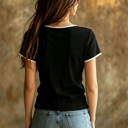 Color-Block V-Neck Short-Sleeve Top