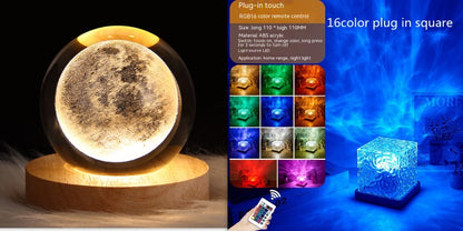 Water Ripple Crystal Night Light – 16-Color Rotating Mood Lamp