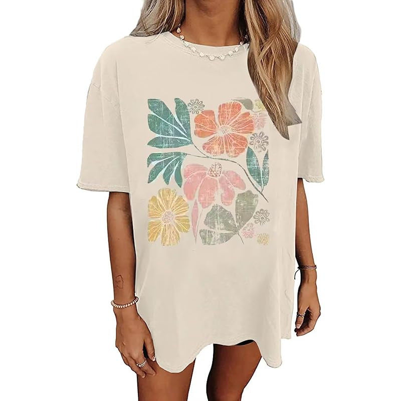 Women's Oversized Graphic Tee — Nashville Floral Print