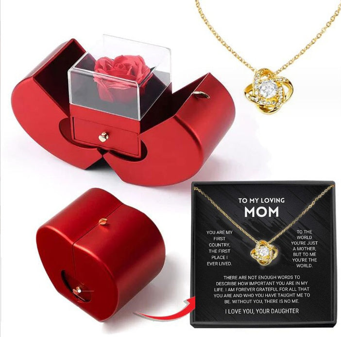 Eternal Rose Jewelry Box with Necklace – Apple-Shaped Gift for Her