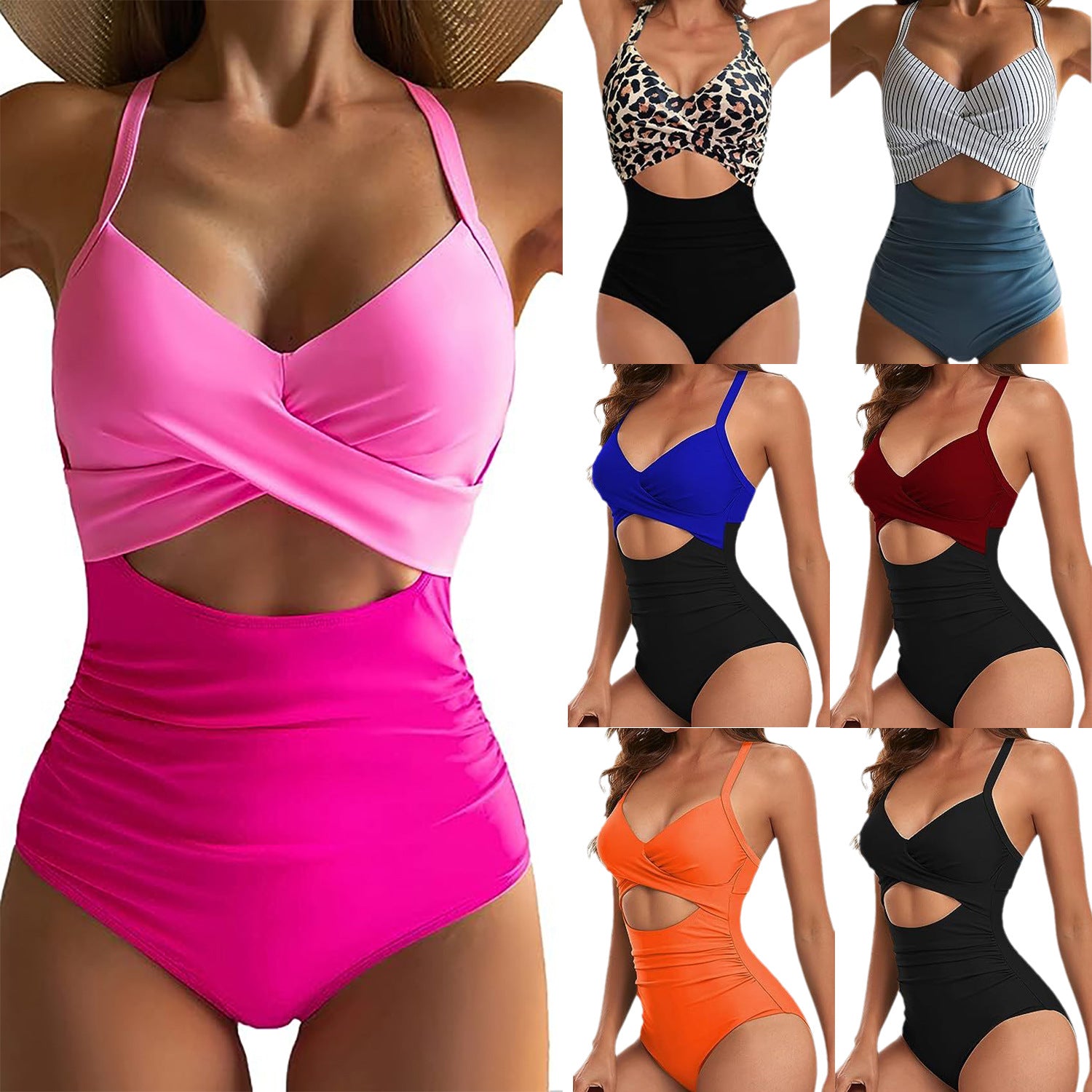 Solid-Color One-Piece Swimsuit