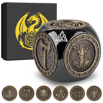 Metal Polyhedral D&D Dice Set – 6-Piece Wheel Display Box