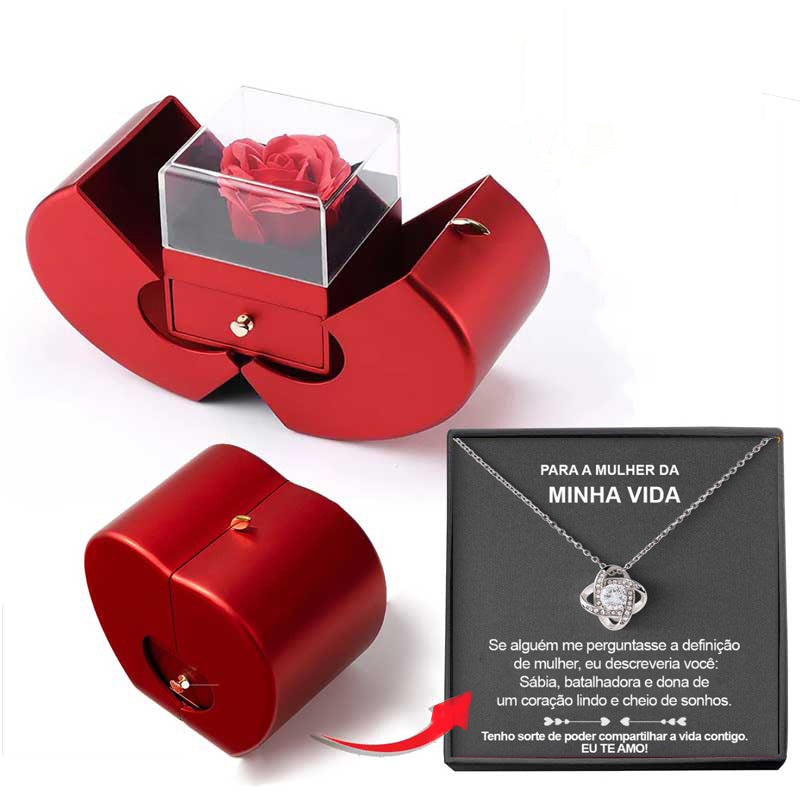 Eternal Rose Jewelry Box with Necklace – Apple-Shaped Gift for Her