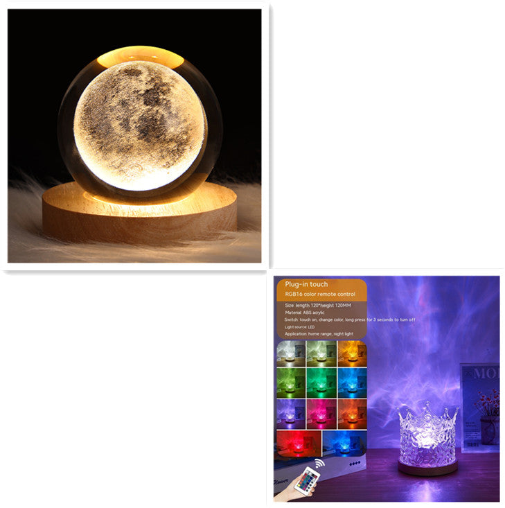 Water Ripple Crystal Night Light – 16-Color Rotating Mood Lamp