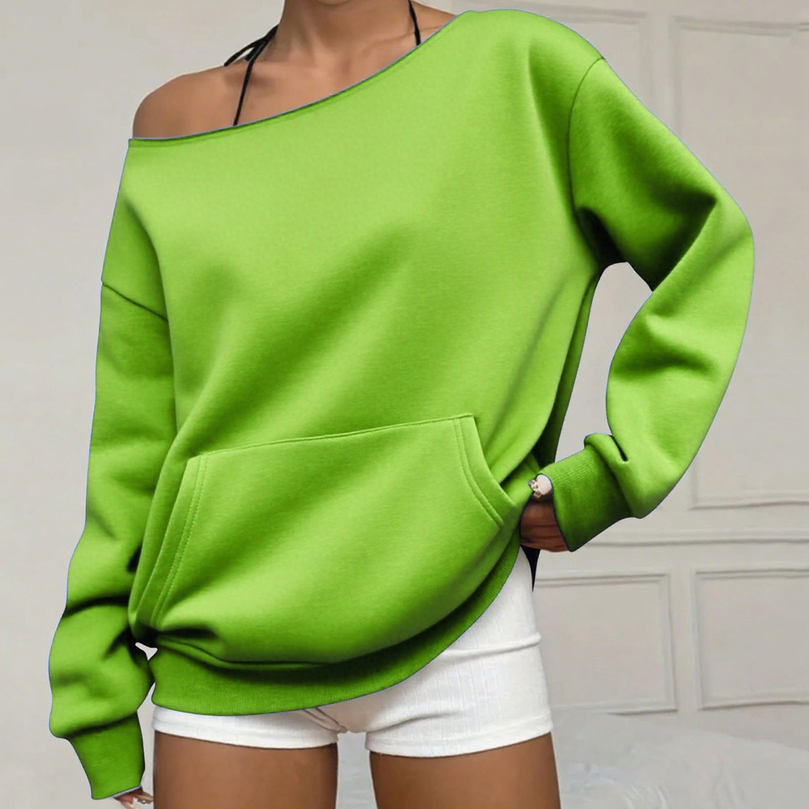 Off-Shoulder Crew-Neck Sweatshirt