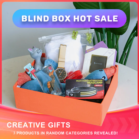 Open Mystery Box showing curated 7-piece gift assortment inside