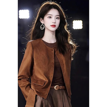 Vintage Caramel-Colored Suede Short Coat