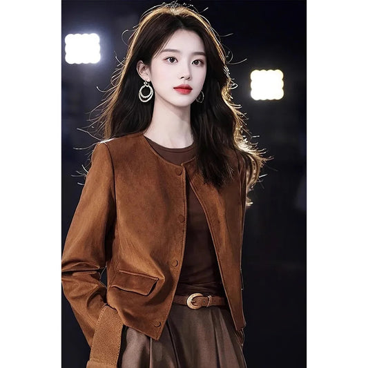 Vintage Caramel-Colored Suede Short Coat