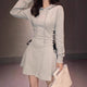 Belted Long-Sleeve Hooded Sweatshirt Dress — Fitted-Waist Casual