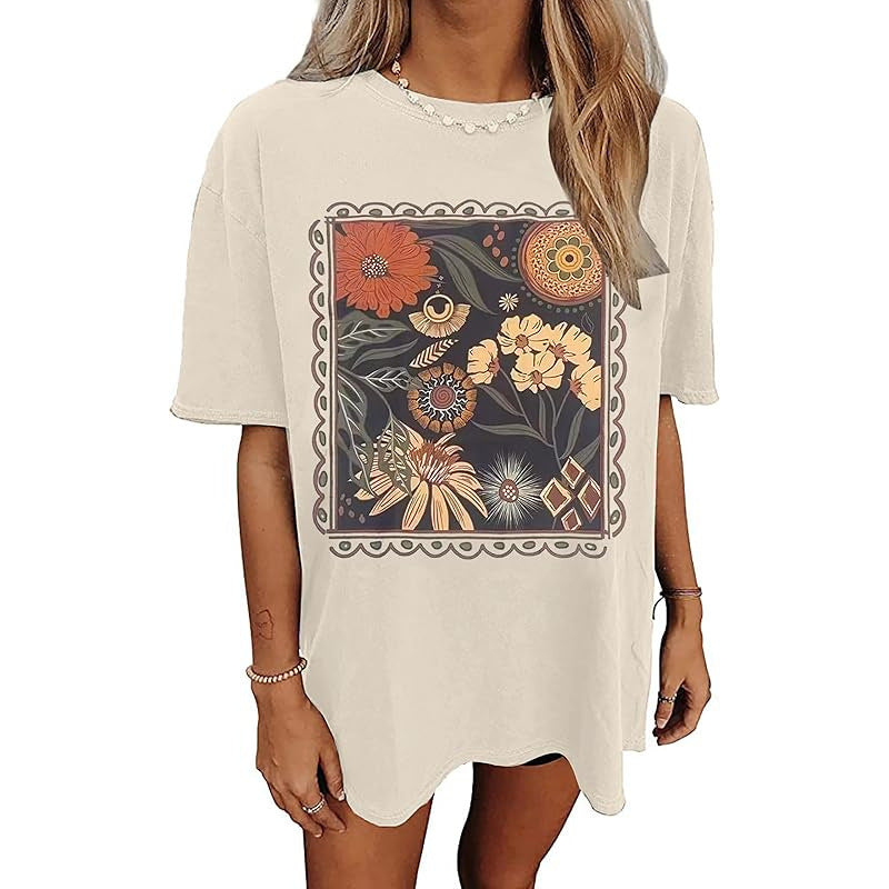 Women's Oversized Graphic Tee — Nashville Floral Print