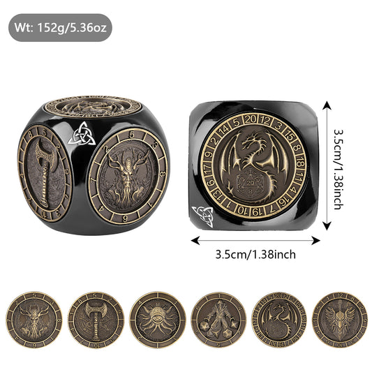 Metal Polyhedral D&D Dice Set – 6-Piece Wheel Display Box