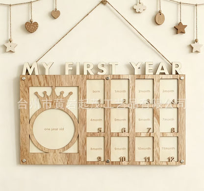 Wooden Baby First-Year Photo Frame – 12-Month Milestone Keepsake Display