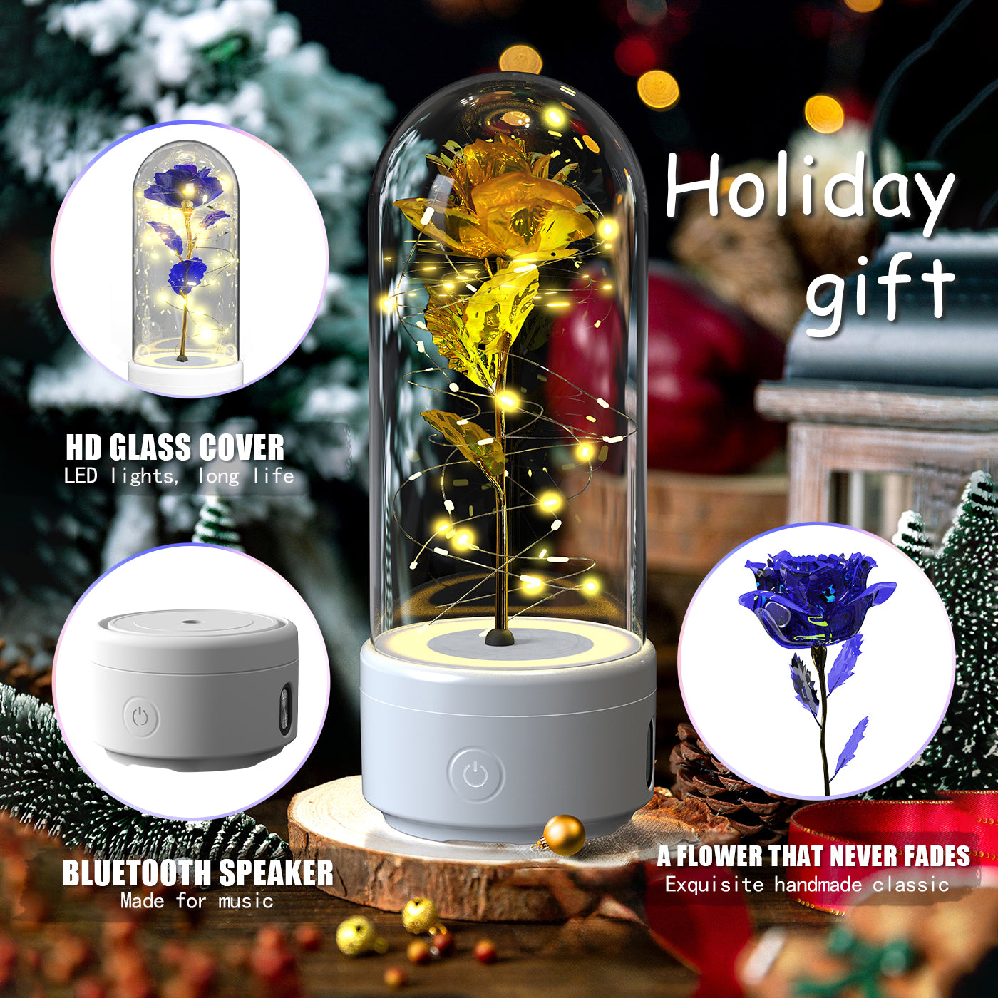 LED Rose Speaker – Bluetooth Music Light in Glass Dome