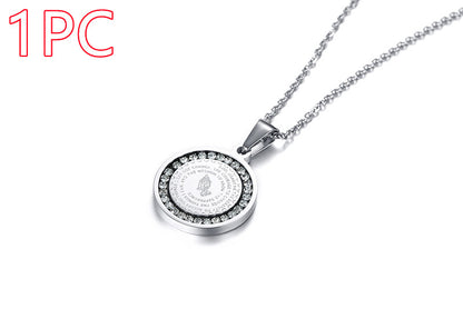 Stainless Steel Rhinestone Prayer English Scripture Pendant