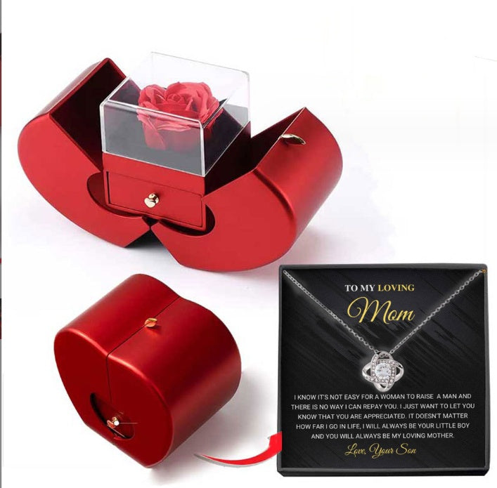 Eternal Rose Jewelry Box with Necklace – Apple-Shaped Gift for Her