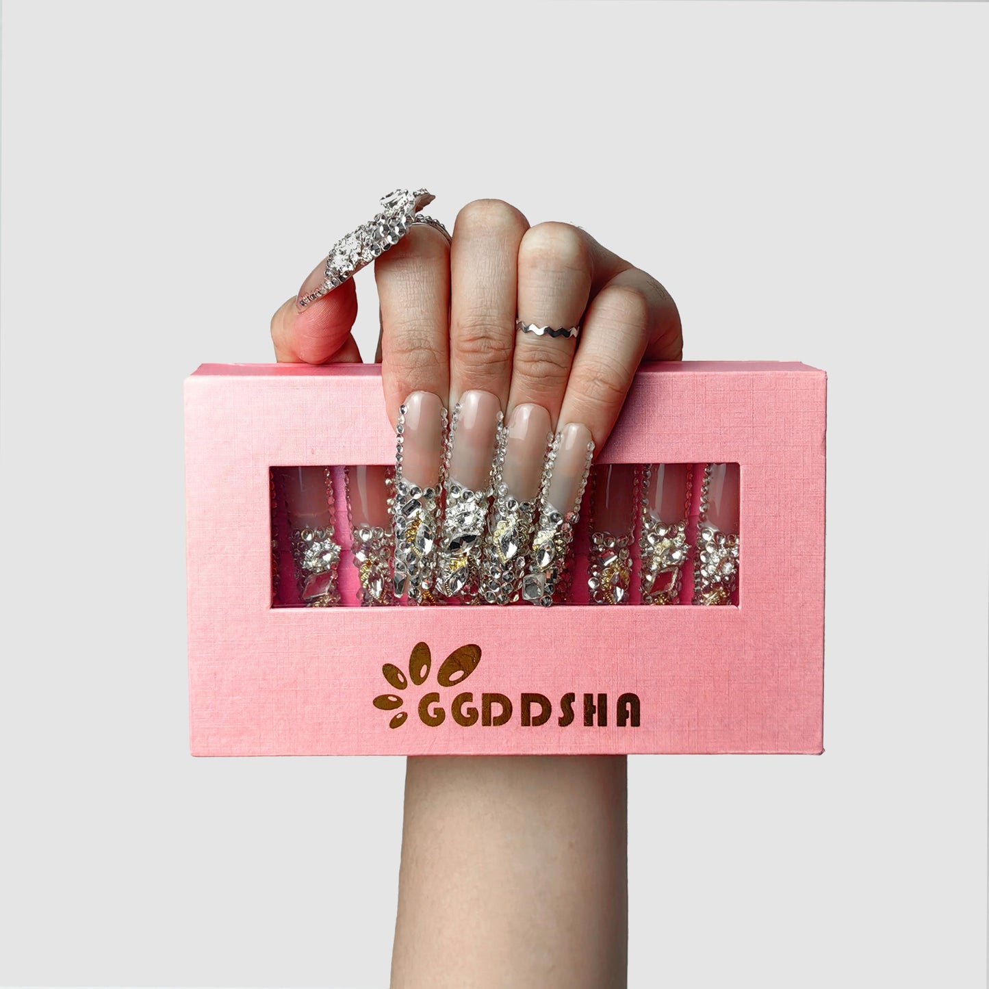 GGddsha New PMMA Acrylic Press On Nails StunningBling Nails, Rhinestone Fake Nails, Glitter Rhinestone NailsGradient Fake NailsCrystal Cascade