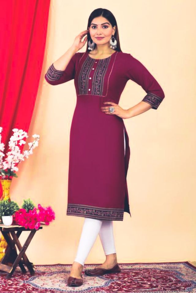 Festive print straight kurti for women