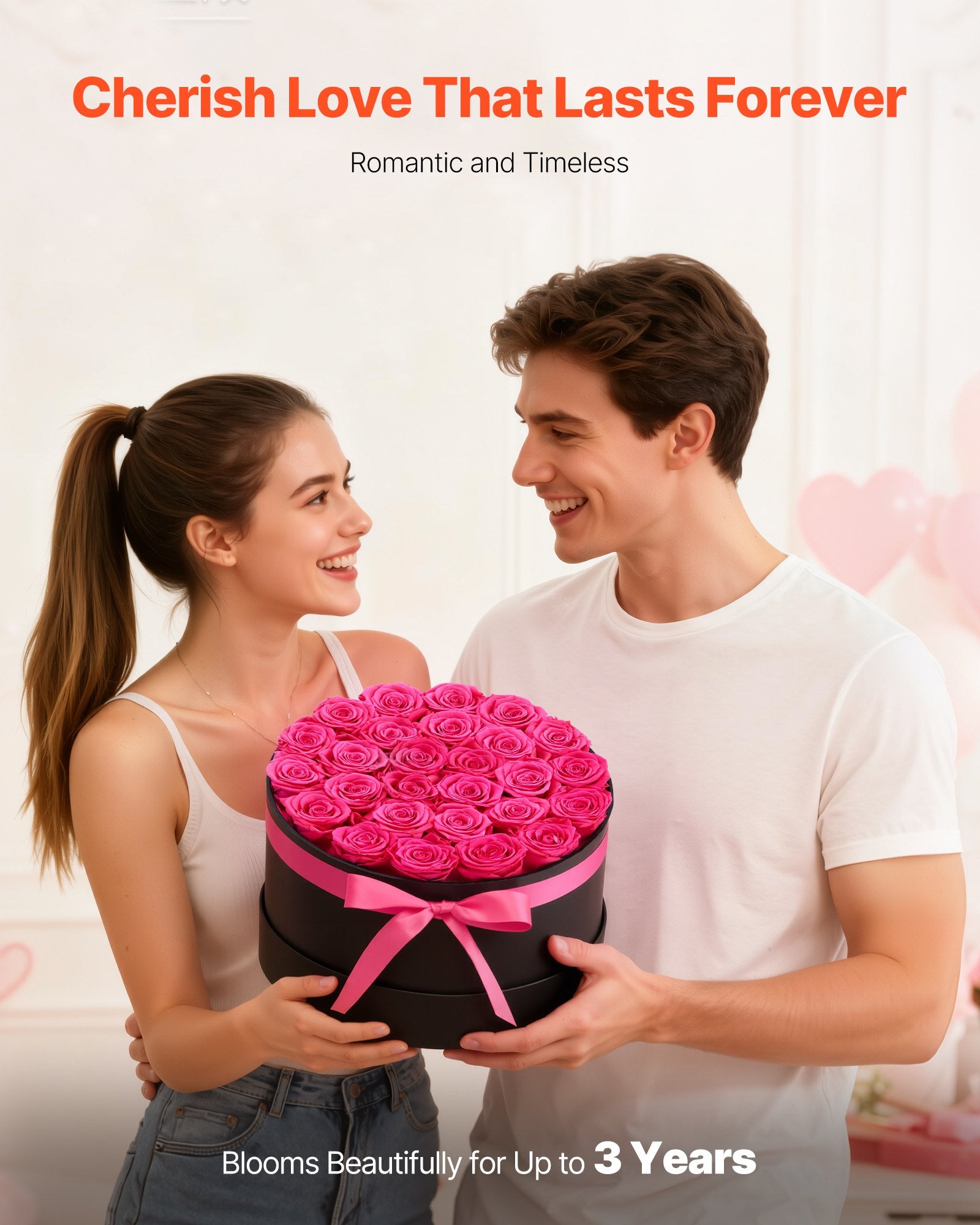 27 Preserved Roses Forever Bouquet – Round Gift Box Rose Red
