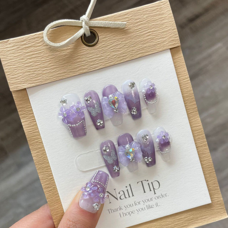 Purple Iris Butterfly Press-On Nails – Hand-Painted Manicure Set
