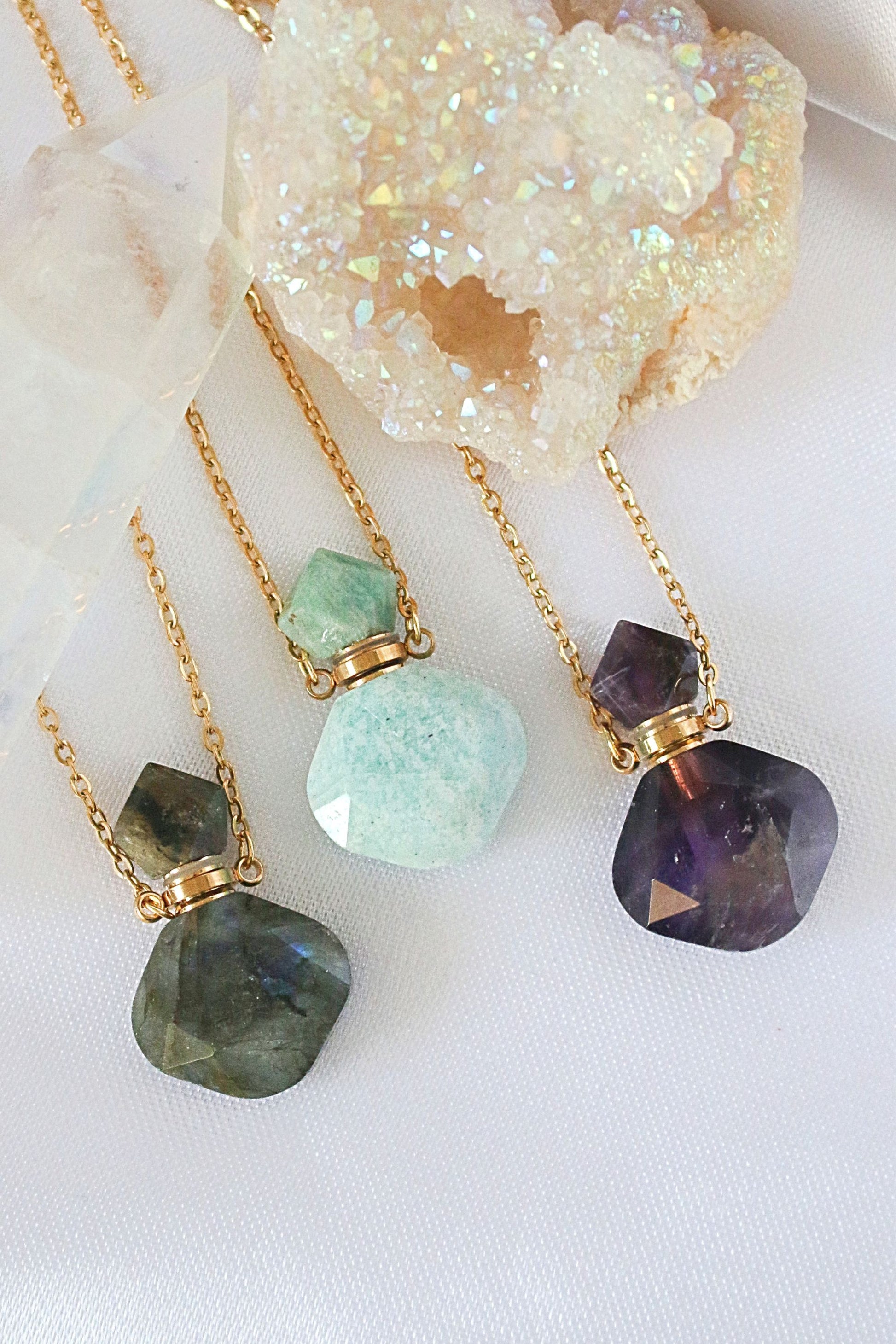 Luxury Mini Crystals Bottles 24 Karats Natural Crystals Necklaces