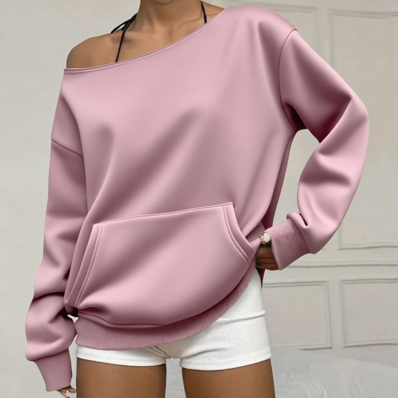 Off-Shoulder Crew-Neck Sweatshirt