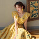 Yellow Rose-Print Petite-Sleeve Dress — Floral Spring Dress