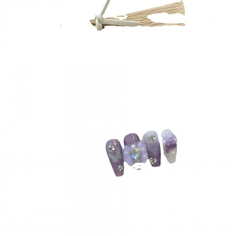 Purple Iris Butterfly Press-On Nails – Hand-Painted Manicure Set