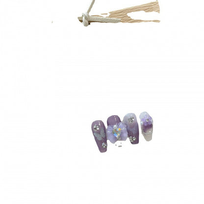 Purple Iris Butterfly Press-On Nails – Hand-Painted Manicure Set