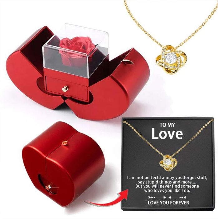 Eternal Rose Jewelry Box with Necklace – Apple-Shaped Gift for Her