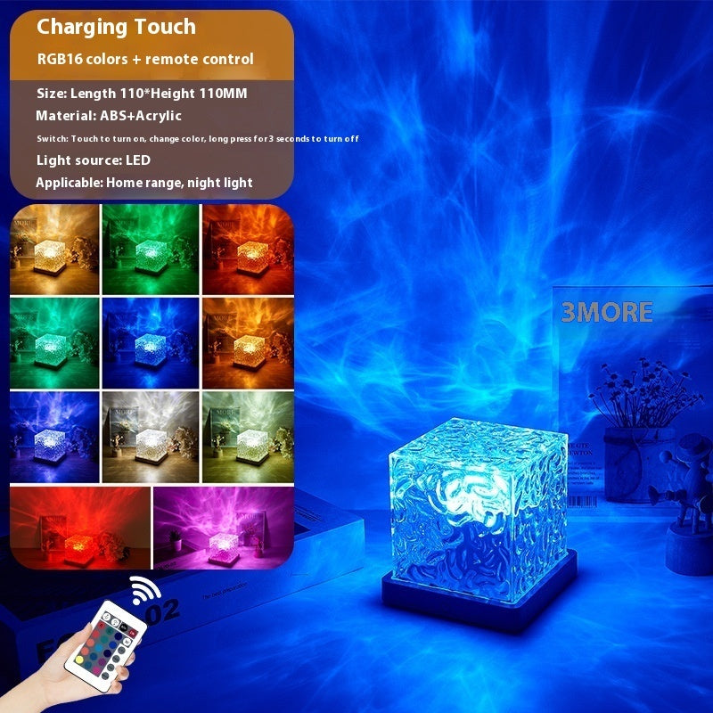 Water Ripple Crystal Night Light – 16-Color Rotating Mood Lamp