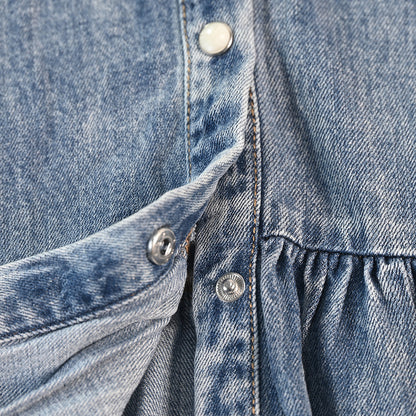 Washed Denim Dress with Stand Collar