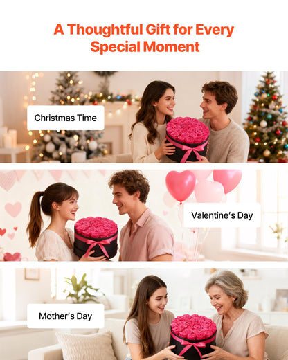 27 Preserved Roses Forever Bouquet – Round Gift Box Rose Red