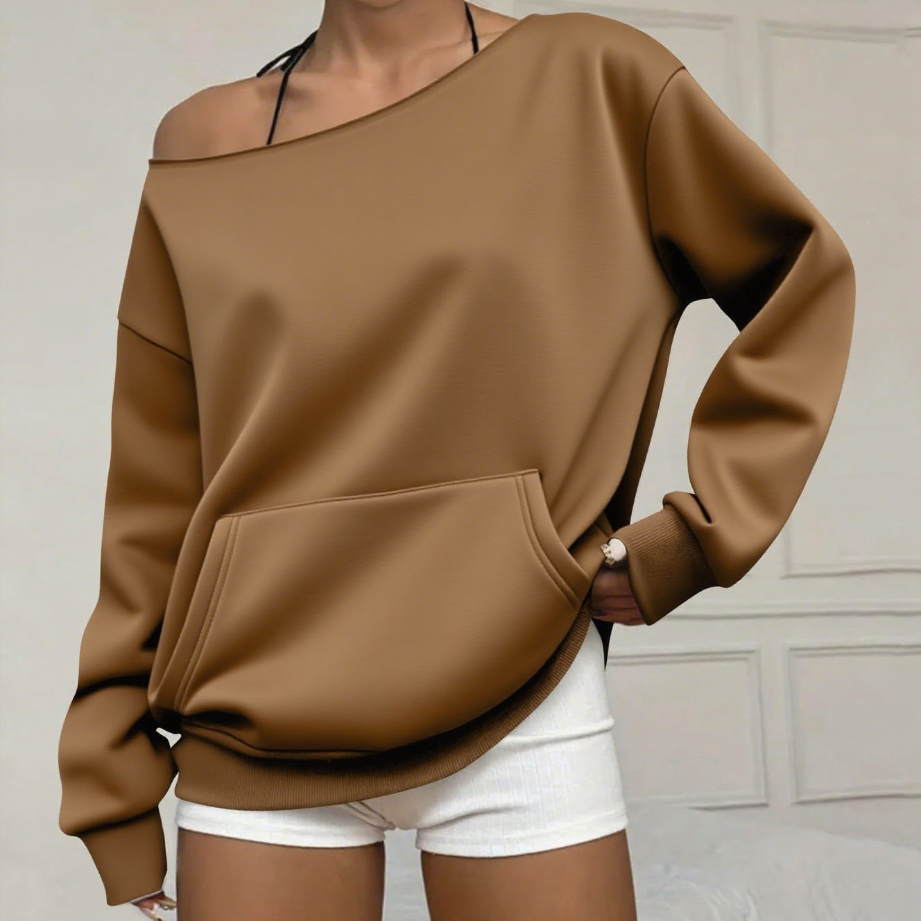 Off-Shoulder Crew-Neck Sweatshirt