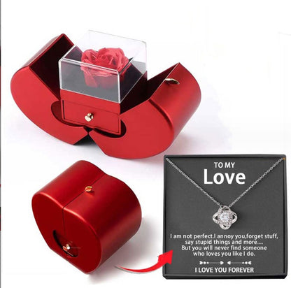 Eternal Rose Jewelry Box with Necklace – Apple-Shaped Gift for Her
