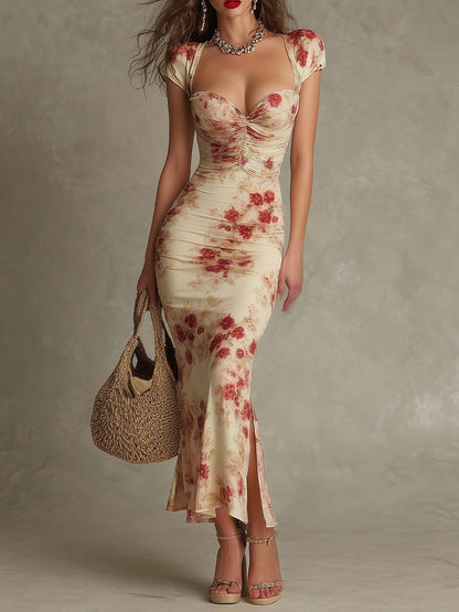 Retro-Print Slim-Fit Casual Dress